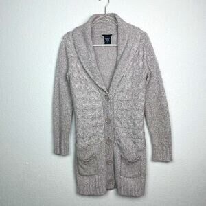 IT'S OUR TIME Taupe Tunic Length Button Down Cardigan Size S
